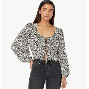 Levi's Daisy Floral Print Long Sleeve Blouse Tie Front V‎ Neck Women's Large